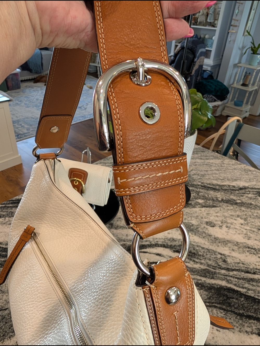 Coach Soho White Pebbled Leather w/Brown Leather Buckle Strap w/Matching Wallet - Picture 3 of 14